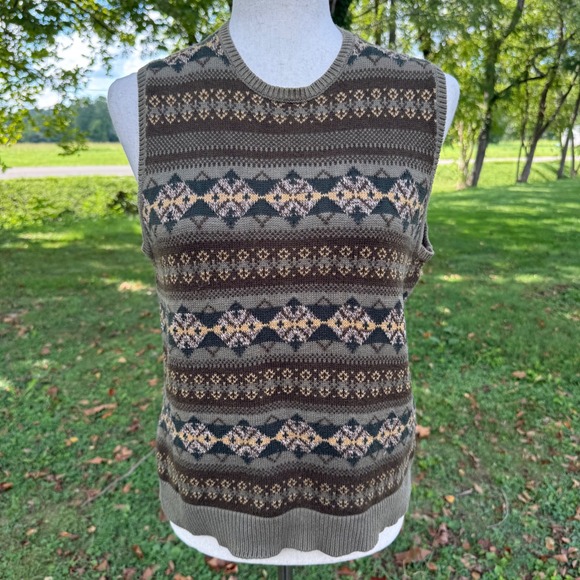Jones New York Country Other - Jones New York Country 90s Fair Isle Sweater Vest Cotton Green Brown Mens Large